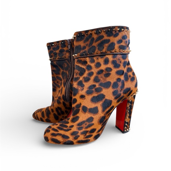 Christian Louboutin Shoes - Christian Louboutin Leopard Ankle Boots with Studded Detail